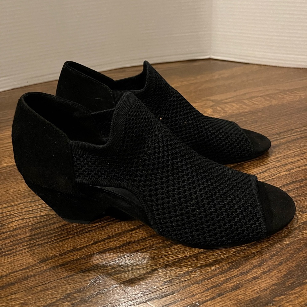 Eileen Fisher Wink Knit Open Toe Sandal Pump 7.5 Black Stretch EUC
